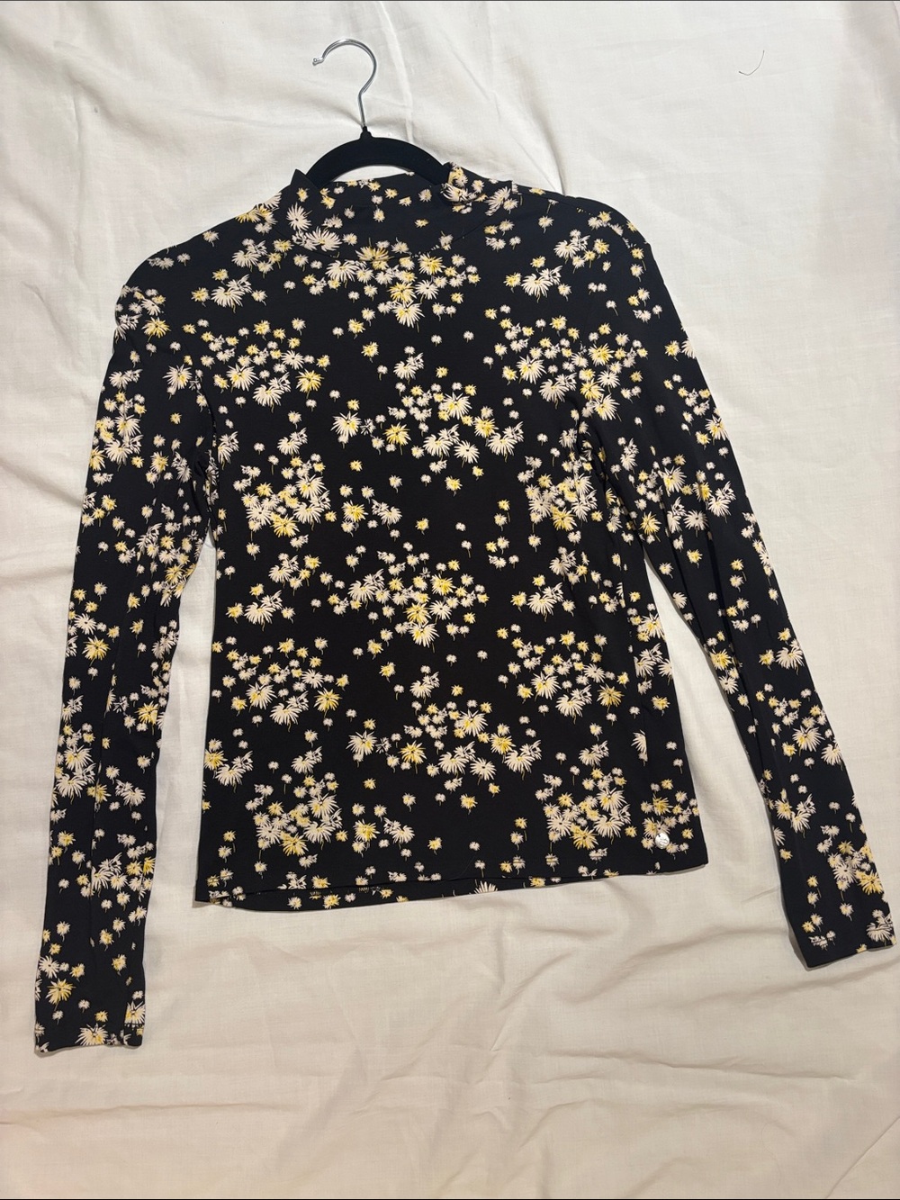 Scotch & Soda Black Floral Mock Neck Long-Sleeve Top
